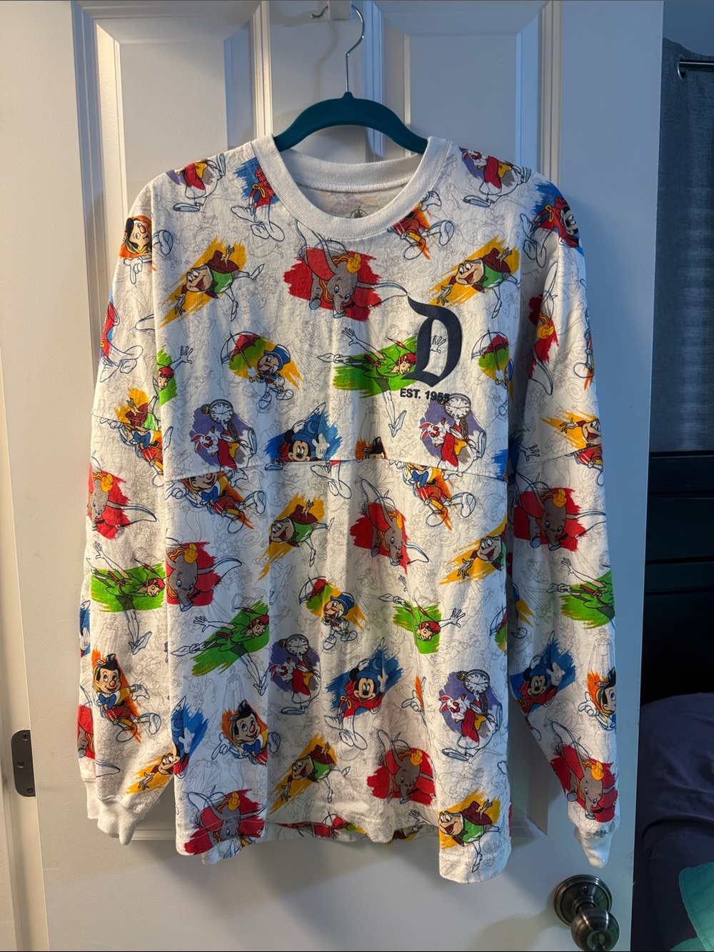 Disney White Multicolor Long-Sleeve Spirit Jersey Top with Classic Characters